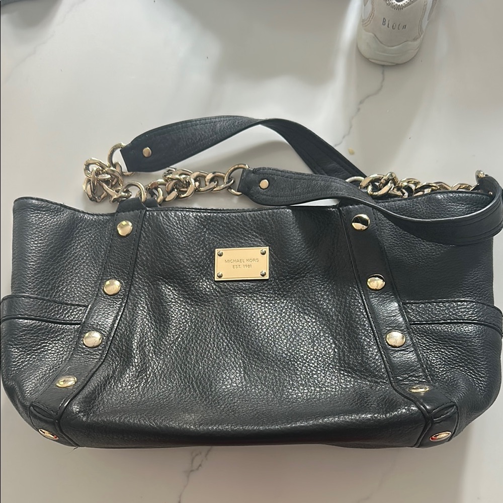 Michael Kors Black and Gold Shoulder Bag with Chain Detail